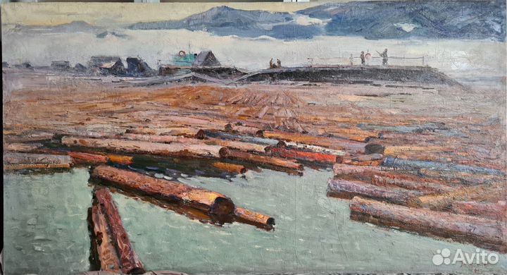 Баженов ги Лесосплав холст масло 110х200 1960