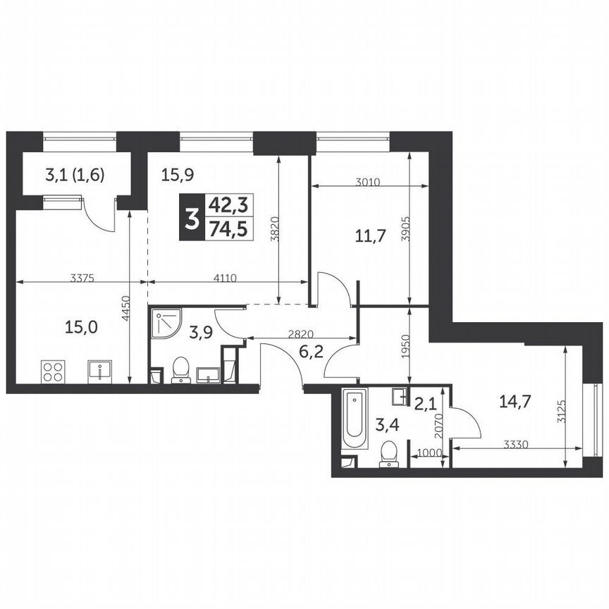 2-к. квартира, 74,5 м², 23/23 эт.