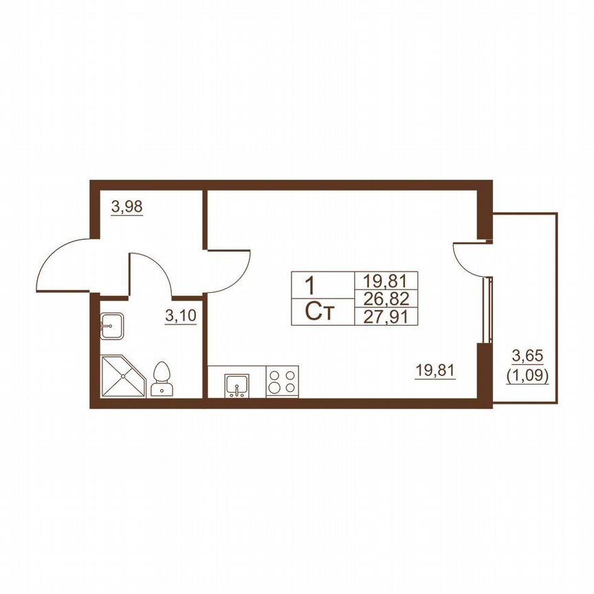 Квартира-студия, 27 м², 11/11 эт.