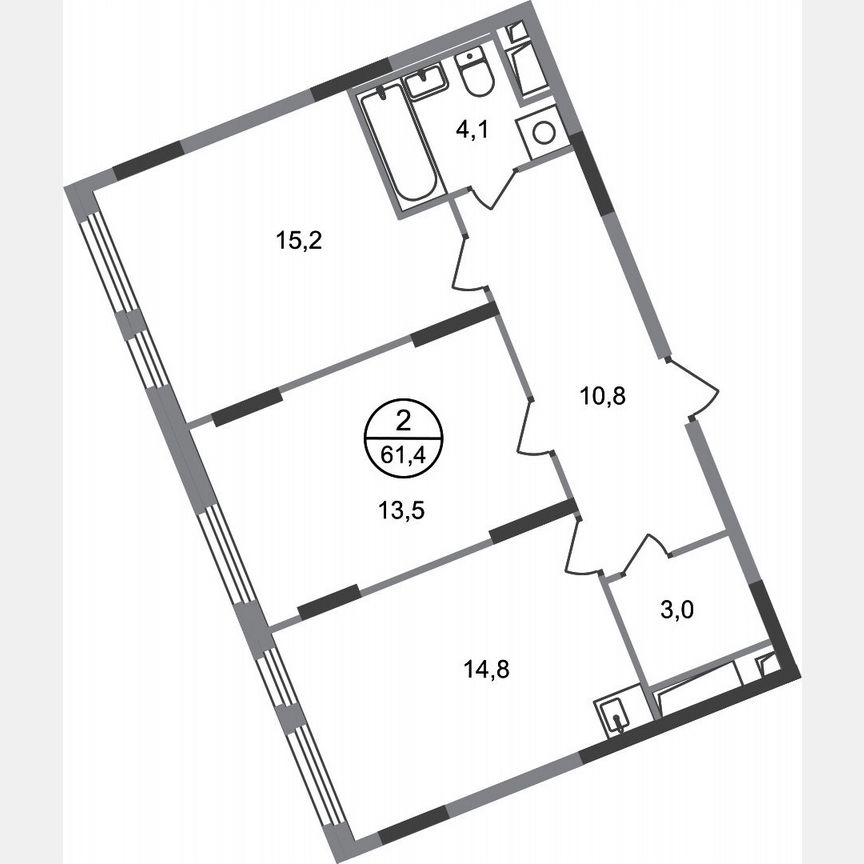 2-к. квартира, 61,4 м², 16/17 эт.