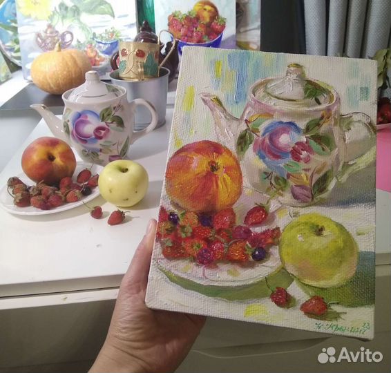 Картина маслом натюрморт ягоды и фрукты