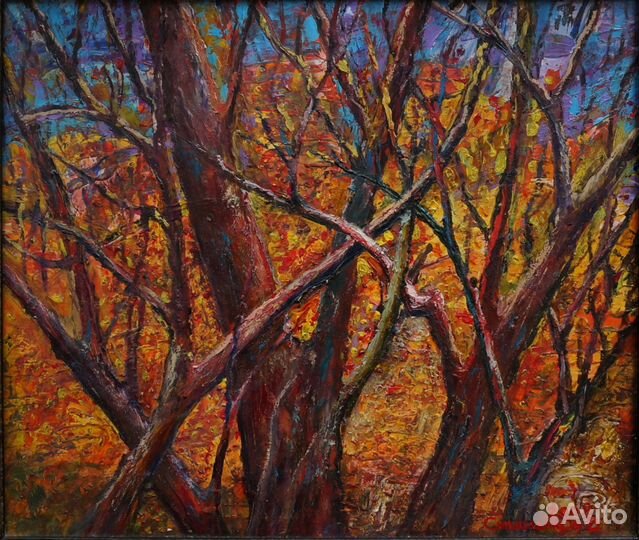 Золотой лес, картина маслом в раме, 53х62