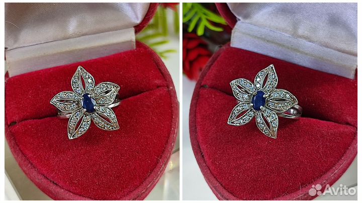Кольцо с природным сапфиром 0,6ct, 5,18гр, s925