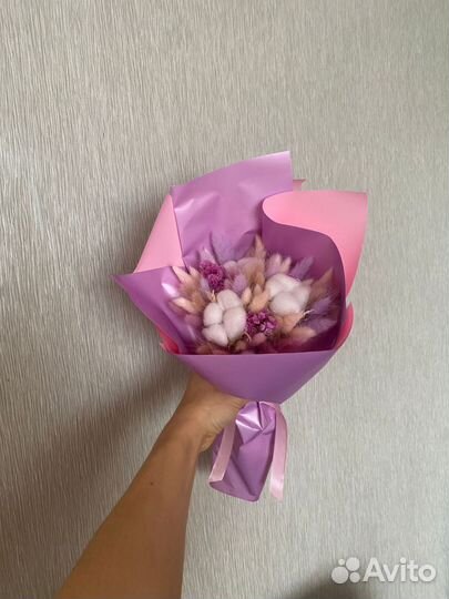 Букет из сухой цветов с хлопком