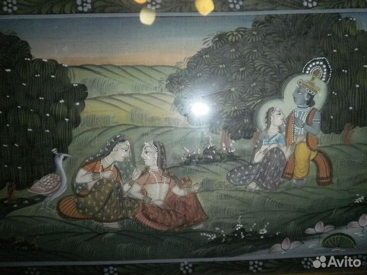 Семейство Кришна божество Индия батик рамка 51х26