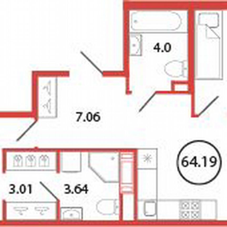 2-к. квартира, 64,2 м², 10/12 эт.