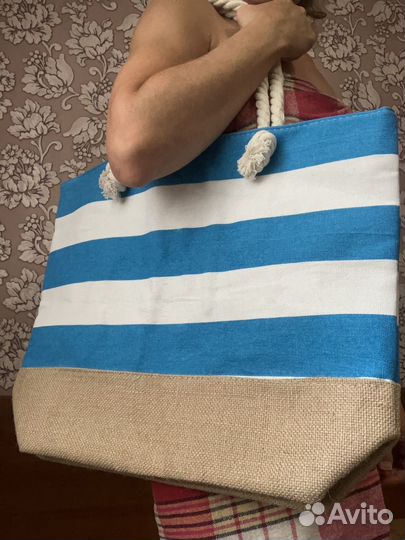 Сумка пляжная льняная размер 50*37*14 см новая