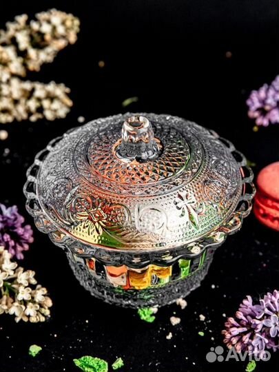 Сахарница с крышкой стекло