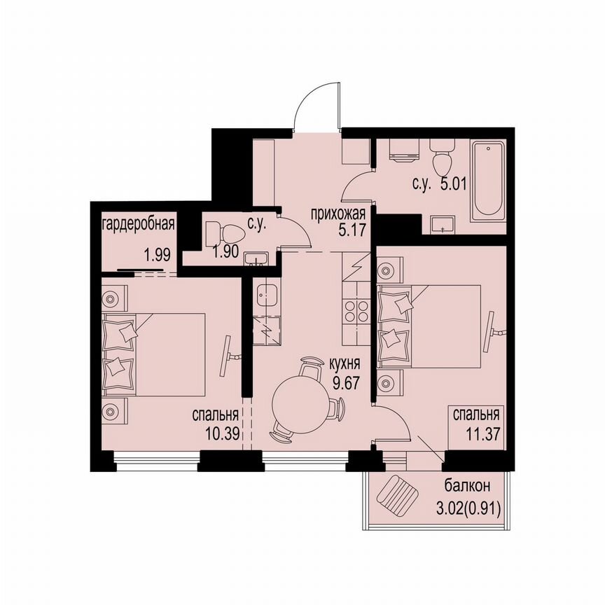 2-к. квартира, 46,4 м², 5/12 эт.
