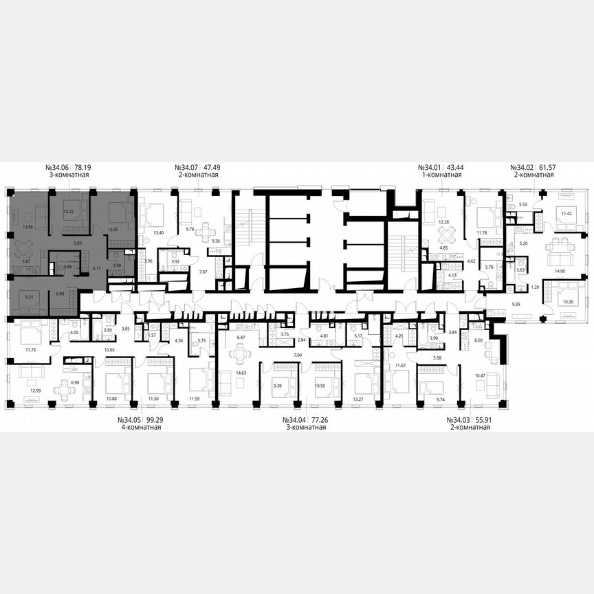 3-к. квартира, 78,2 м², 34/48 эт.
