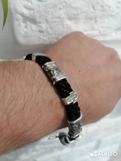 Браслет серебро на гайтане