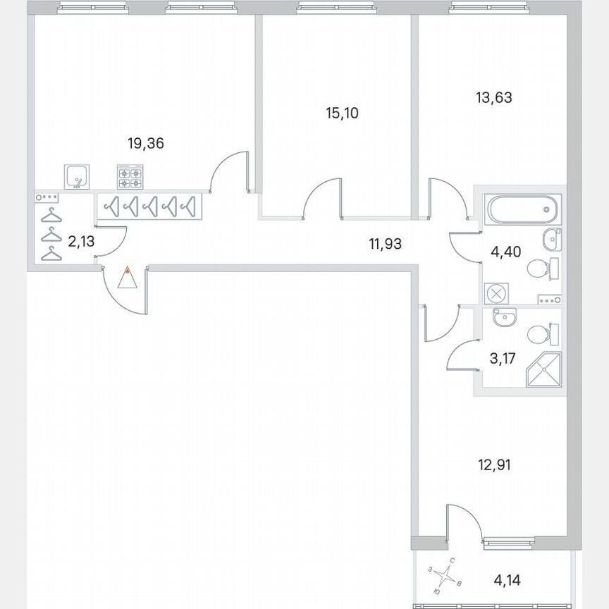 3-к. квартира, 84,7 м², 1/4 эт.