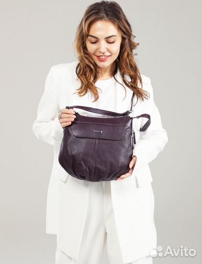 Сумка женская натуральная кожа баклажановая