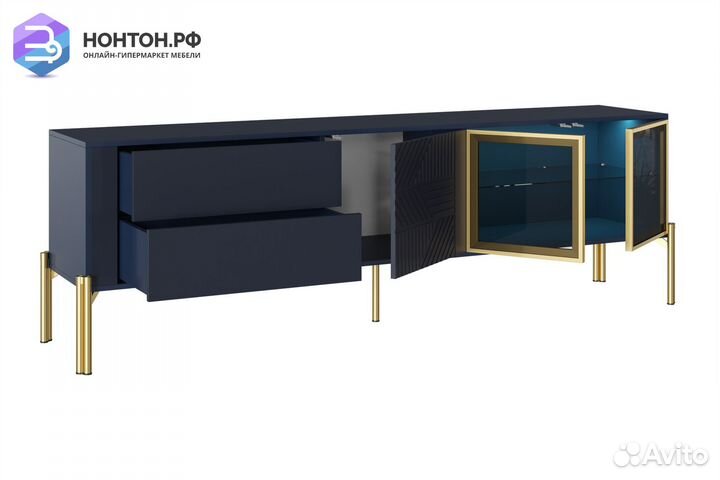 Тв-тумба Омри профиль матовый золотой / морской си