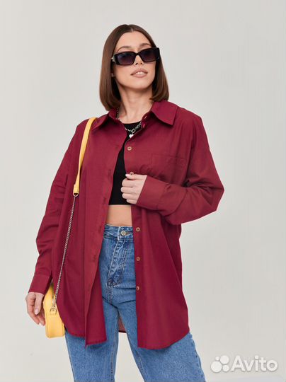 Рубашка женская оверсайз из 100 хлопка, марсала