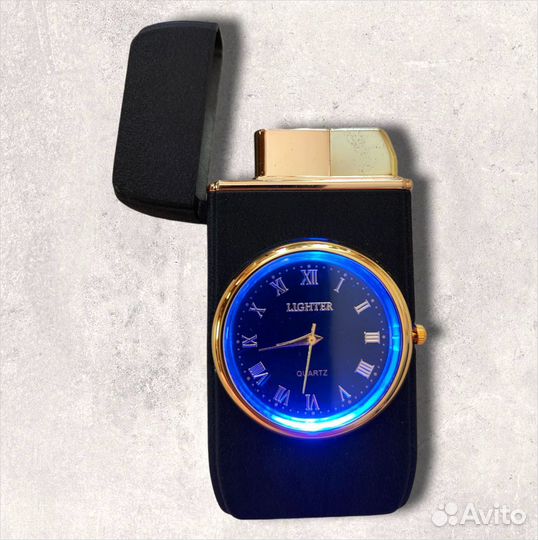 Подарочная газовая оникс (5) зажигалка с часами
