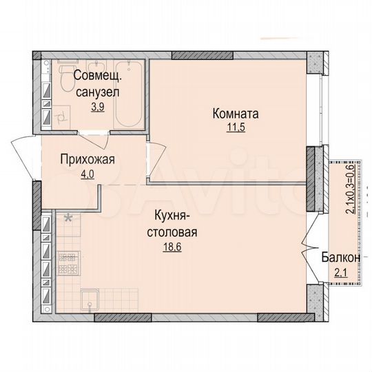 1-к. квартира, 38 м², 4/18 эт.