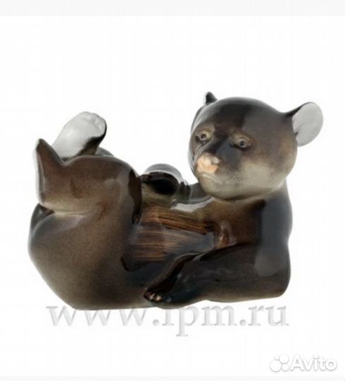 Скульптура новая фарфоровая Медвежонок лежащий ифз