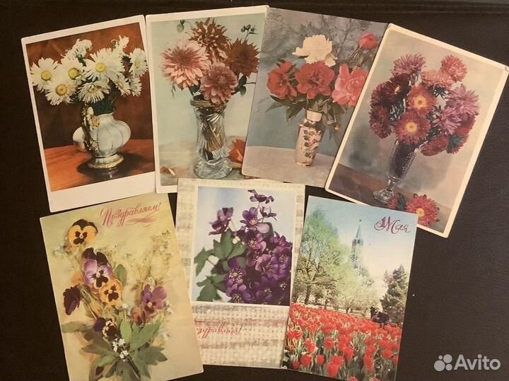 Советские открытки цветы, 8 марта 1950-70х годов