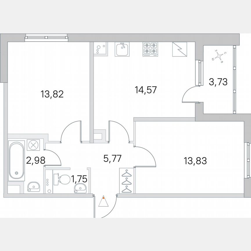 2-к. квартира, 54,6 м², 2/5 эт.