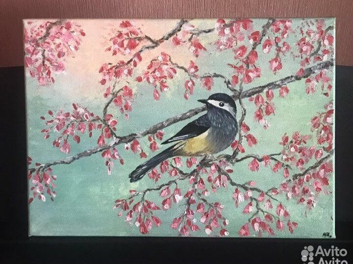 Картина маслом на холсте птичка