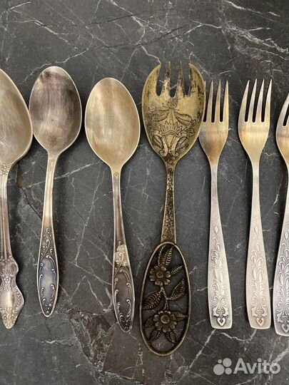 Ложка, вилка, половник мельхиор цена за все
