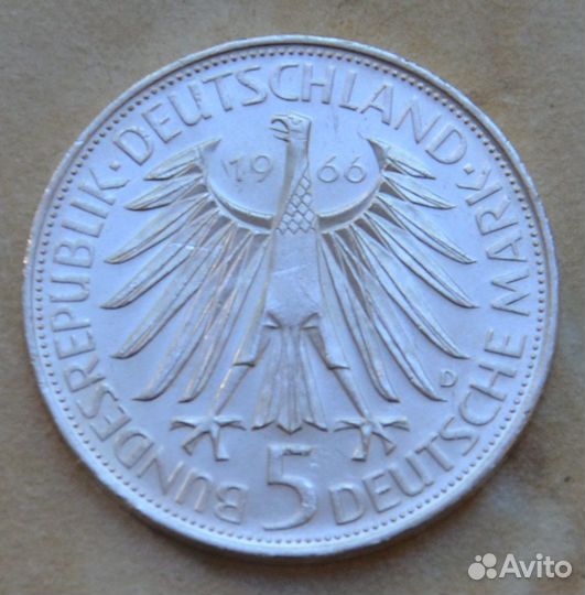 Германия фрг 5 марок, Лейбниц серебро