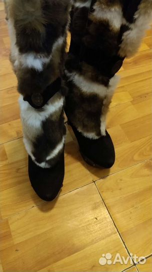 Зимние сапоги, натуральные замшаи мех, винтаж
