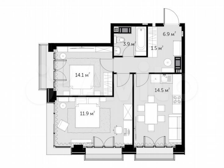 2-к. апартаменты, 62,1 м², 19/21 эт.
