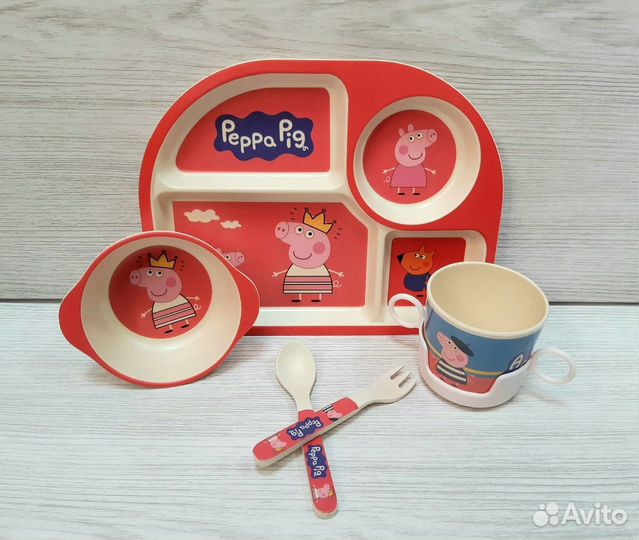Бамбуковая посуда для детей свинка пеппа пепа