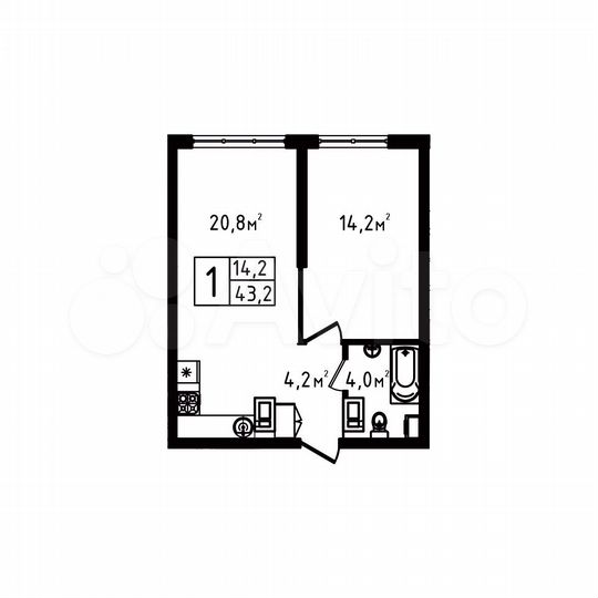 1-к. квартира, 43,2 м², 6/9 эт.