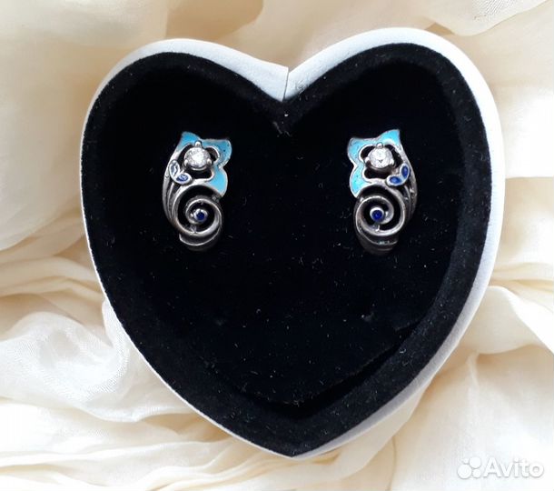 Серьги серебро,эмаль, фианит. Эпоха СССР