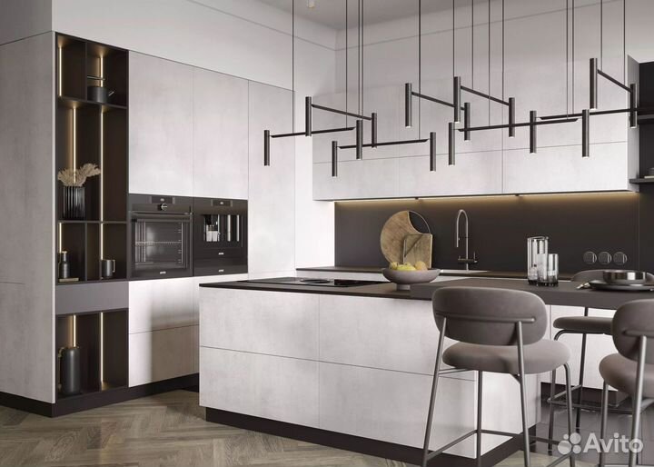 Кухня под потолок с островом