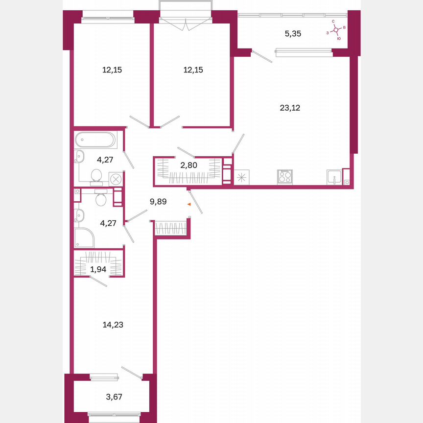 3-к. квартира, 89,3 м², 4/10 эт.