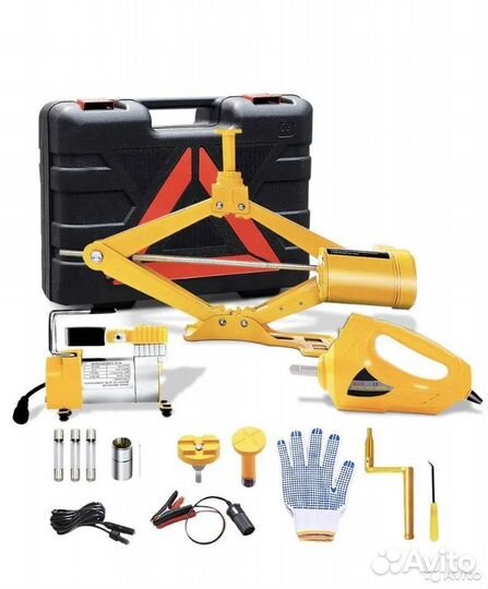 Домкрат с гайковертом и компрессором в кейсе