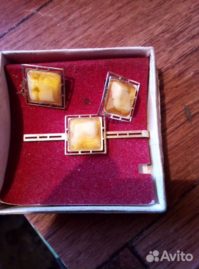 Запонки СССР с янтарём