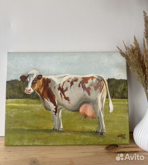Картина маслом с коровой 30*40 на холсте