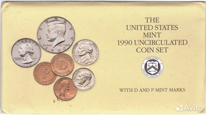 Годовой набор монет США 1990 год (5 монет + жетон