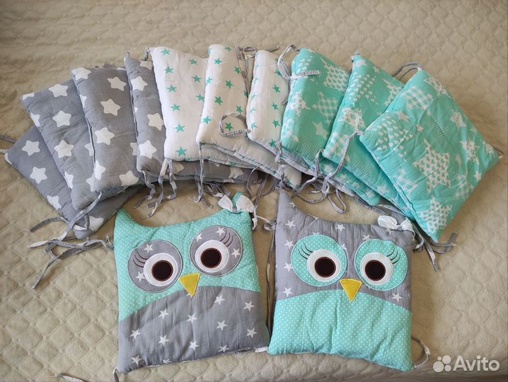 Бортики, балдахин, подушка, одеяло в кроватку