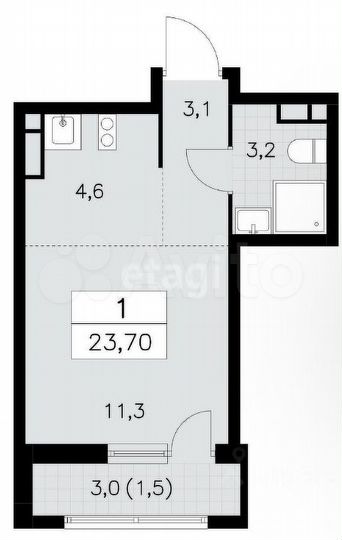 Квартира-студия, 23,7 м², 5/14 эт.