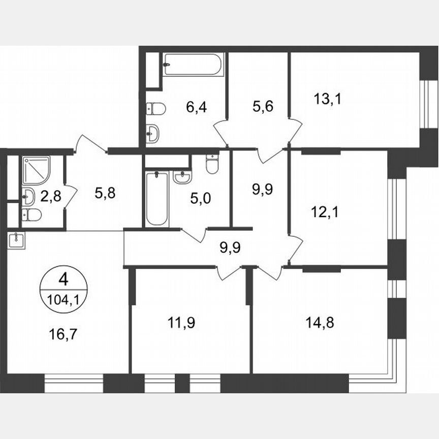 4-к. квартира, 104,1 м², 21/22 эт.