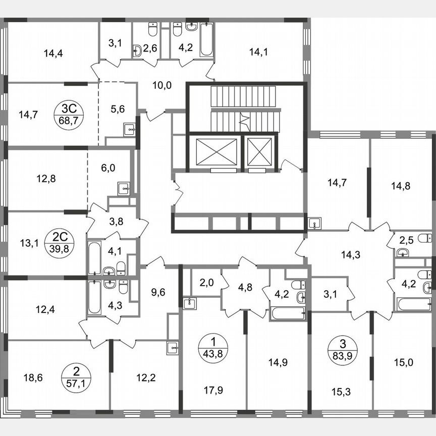 3-к. квартира, 68,7 м², 10/17 эт.