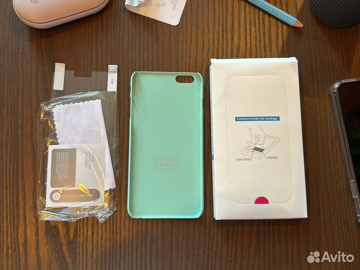 Новый чехол на iPhone 6 plus мятный + пленка