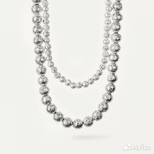 Колье из натуральных камней двойное серебро лава