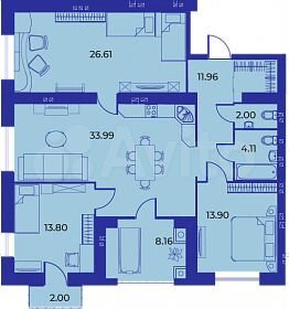 3-к. квартира, 115,7 м², 6/9 эт.