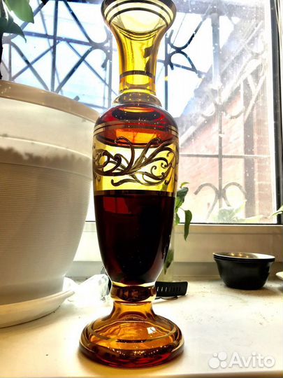 Редкая Шикарная большая ваза позолота, Богемия