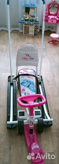 Детский снегокат с ручкой и колесами