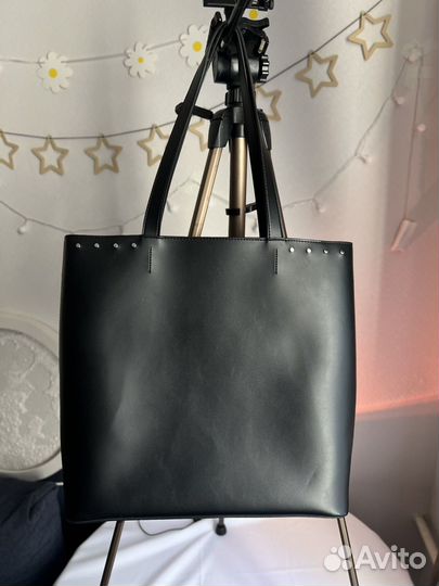 Сумка шоппер из экокожи, черная, на молнии