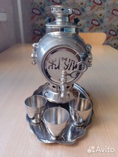 Самовар сувенирный бочка Жигули. Коньячный набор