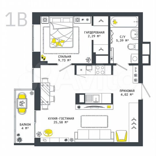 1-к. квартира, 51 м², 21/25 эт.